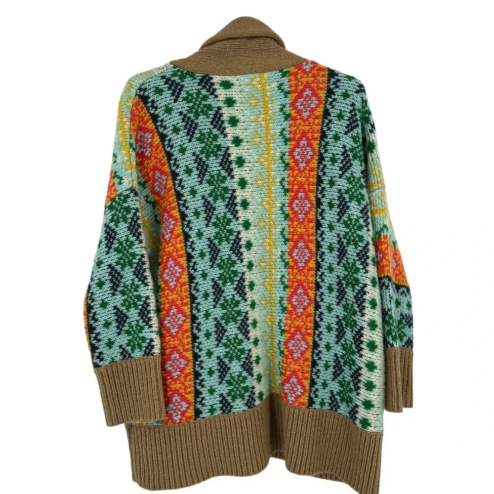 Anthropologie Fair Isle Shawl Collar Toggle Cardigan Sweater Multi Color M/L - Picture 4 of 9